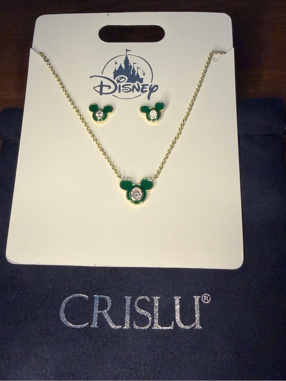 Disney Parks - Crislu - Green Mickey Mouse Head Earrings & Necklace Set